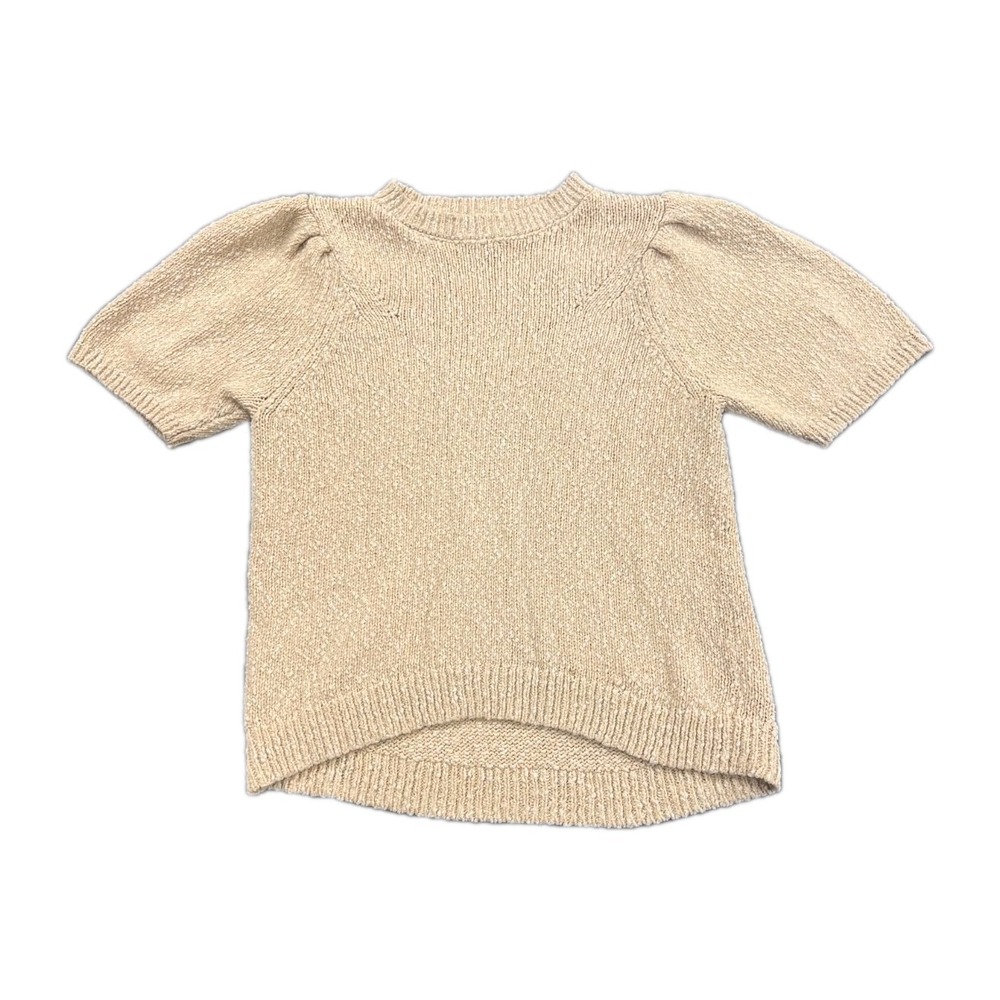 Universal Thread Sweater Women Small Beige Puff Sleeve Boucle Knit Ribbed Cotton